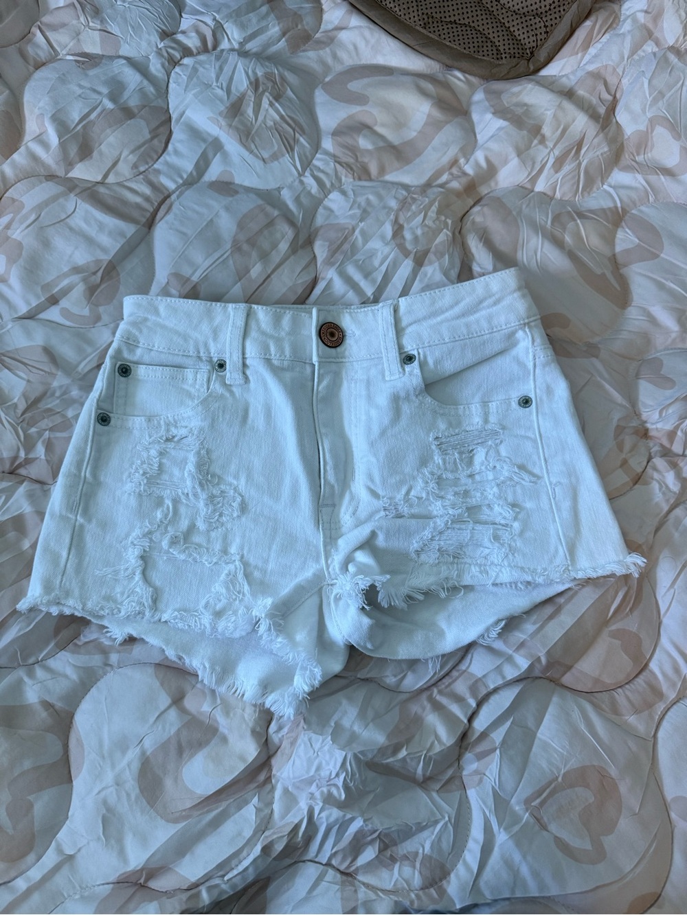 American Eagle Outfitters White Distressed Denim Shorts